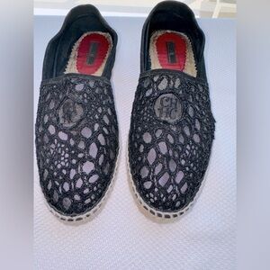 CH Carolina Herrera Black Corded Lace And Suede Trim Espadrille Size 40